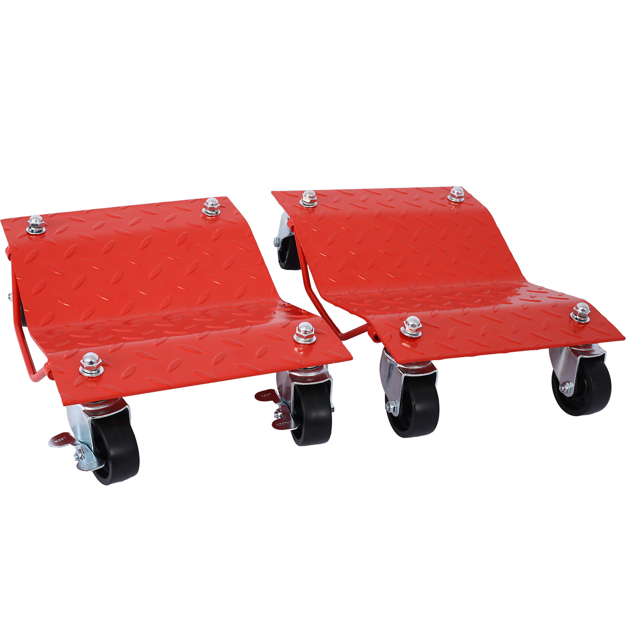 BlackTeck Heavy-Duty Car Wheel Dolly Set — 4 Pcs, 6000-Lb. Capacity, Anti-Slip Tread, Red, Model# NTE-W46591449